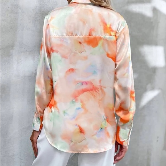 Boho orange tie dye button up blouse - Picture 3 of 7